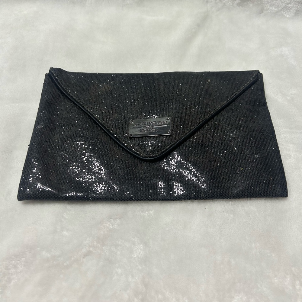 Laura Geller Beauty Black small Sparkle Cosmetic Bag Envelope Clutch purse